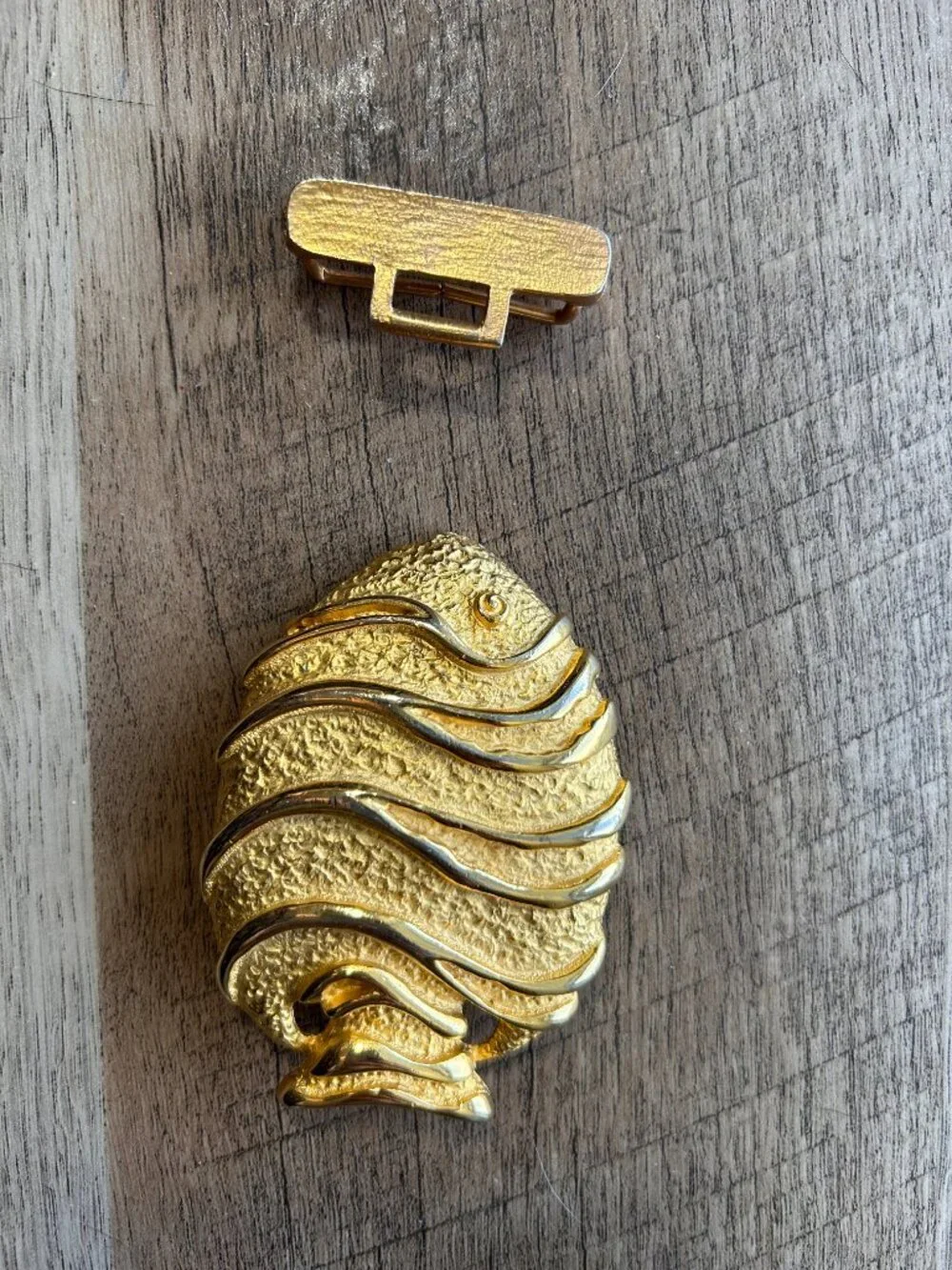 Vintage Paquette Gold-Tone Fish Belt Buckle Textured Statement 80s